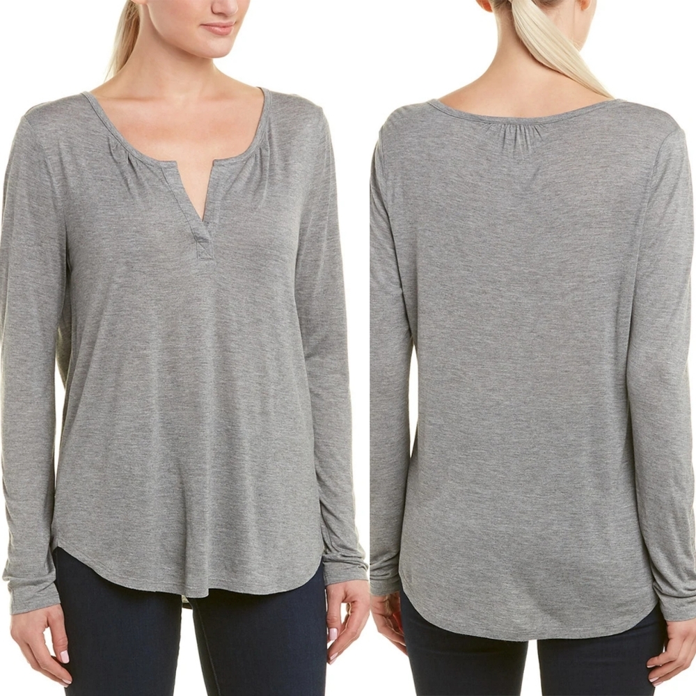 NYDJ Women's Long Sleeve Henley Top Heather Gray